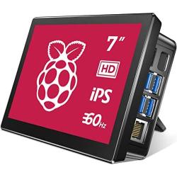 Raspberry Pi 7'' Touch Screen Display with Case - 1024x600 Support, Type-C, IPS 178° Ultra-Wide View Angle Monitor with Cooling Fan, 10 Finger Capacitive Touch