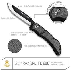 Outdoor Edge 3.5'' RazorLite EDC - Replaceable Blade Folding Knife with Pocket Clip and One Hand Opening for Everyday Carry (Gray, 6 Blades)