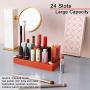 Emoly Silicone Lipstick Holder, Premium Cosmetic Organizer for Brush Lip Eye Makeup Pencil Bottles, 24 Square Makeup Display Case (Red)