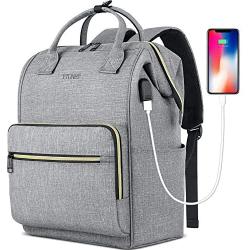 Laptop Backpack for Women Men, Travel Backpack for 15.6 Inch Laptop with RFID Pocket, USB Charging Port Water Resistant Durable Carry on Bag, Backpack Purse for Doctor Nurse Teacher Work, Grey
