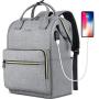 Laptop Backpack for Women Men, Travel Backpack for 15.6 Inch Laptop with RFID Pocket, USB Charging Port Water Resistant Durable Carry on Bag, Backpack Purse for Doctor Nurse Teacher Work, Grey
