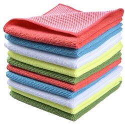 SINLAND Microfiber Dish Cloth for Washing Dishes Dish Rags Best Kitchen Cloths Cleaning Cloths with Poly Scour Side 5 Color Assorted 12''x12'' 10 Pack (Pinkx2+bluex2+whitex2+yellowx2+greenx2)