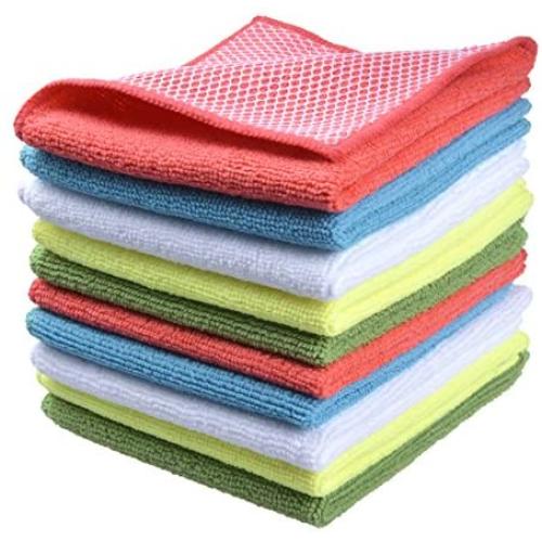 SINLAND Microfiber Dish Cloth for Washing Dishes Dish Rags Best Kitchen Cloths Cleaning Cloths with Poly Scour Side 5 Color Assorted 12''x12'' 10 Pack (Pinkx2+bluex2+whitex2+yellowx2+greenx2)