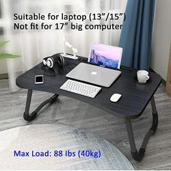 MGsten Laptop Desk, Portable Lap Desk with Beverage Holder, Foldable Computer Desk with USB Ports, Multifunction Ergonomic Standing Lap Table Tray in Couch/Floor/Office/Hospital(Mini Lamp & Fan)