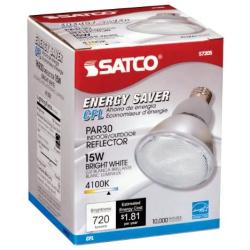 Satco S7205 15-Watt Medium Base PAR30, 4100K, 120V, Equivalent to 50-Watt Incandescent Lamp with U.L. Wet Location Listed