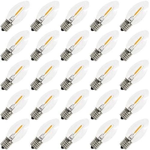 EMITTING Waterproof C9 Replacement LED Light Bulbs –0.6W Equivalent to 7W, White Warm 2700K Outdoor String Lights Vintage LED Filament Bulb, E17 Base Edison LED Light Bulbs, Clear Glass (C9-25PACK)