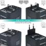 International Power Adapter for Travel (SandBlack) - 4 USB European Plug Adapter for 150+ Countries - for Europe UK America China Ireland Italy - Smart Charging 2.4A Travel Adapters by Sublimeware