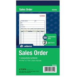 Adams Sales Order Book, 2-Part, Carbonless, White/Canary, 4-3/16 x 7-3/16 Inches, 50 Sets per Book (DC4705)