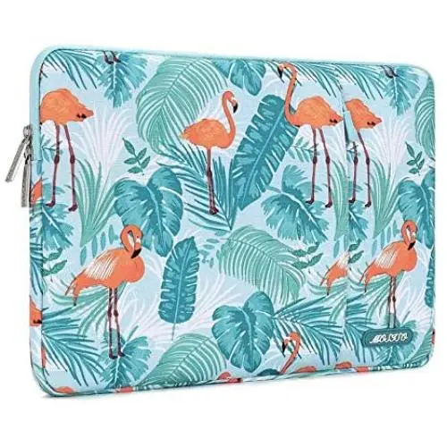 MOSISO Laptop Sleeve Compatible with MacBook Air 13 inch 2018-2021 A2337 M1 A2179 A1932,MacBook Pro A2338 M1 A2289 A2251 A2159 A1989 A1706 A1708,Polyester Vertical Flamingo Palm Leaves Bag with Pocket