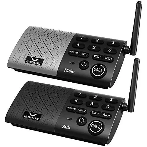 Hosmart Full Duplex Wireless Intercom System Real Time, Two -Way Communication, with DECT_6.0 Technology for Home and Office，Hands Free, Portable intercom, with Crystal Clear Sound, 1000 feet Range