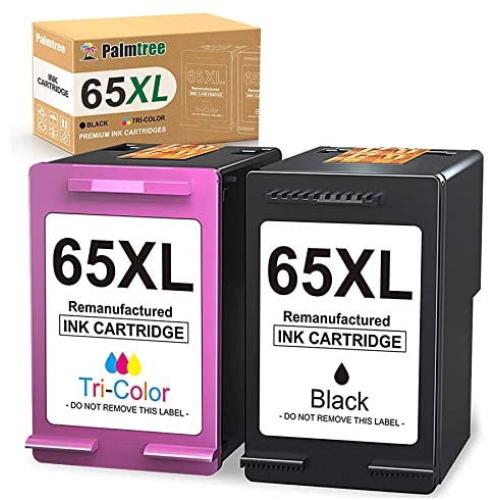 Palmtree Remanufactured Ink Cartridge Replacement for HP 65XL 65 XL to fit with Envy 5055 5052 5058 DeskJet 3755 2652 2655 3722 3723 3752 3758 3730 3720 3700 2622 2655 (1 Black, 1 Color)