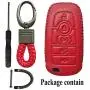 Hand Sewing Red Leather Key Cover Fob Case Protector Jacket Remote Bag For 2017 Ford Fusion F250 F350 F450 F550 Edge 2018 Explorer Expedition 5 Buttons Smart Keyless Entry