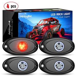 Nilight LED Rock Light 4PCS Red Light Pods Waterproof Under Body Wheel Well Light Exterior Interior Lights for Car Truck Pickups ATV UTV SUV Motorcycle Boat, 2 Years Warranty
