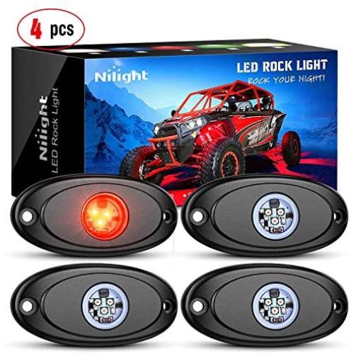 Nilight LED Rock Light 4PCS Red Light Pods Waterproof Under Body Wheel Well Light Exterior Interior Lights for Car Truck Pickups ATV UTV SUV Motorcycle Boat, 2 Years Warranty