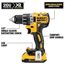 DEWALT 20V MAX Cordless Drill / Driver Kit, Brushless, 1/2-Inch (DCD791D2)