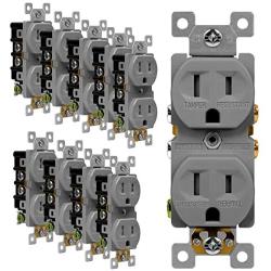 ENERLITES Tamper-Resistant Child Safe Duplex Receptacle Outlet, Residential Grade, 3-Wire, Self-Grounding, 2-Pole, 15A 125V, UL Listed, 61580-TR-GY-10PCS, Gray (10 Pack)