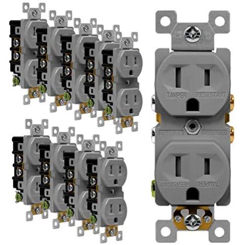 ENERLITES Tamper-Resistant Child Safe Duplex Receptacle Outlet, Residential Grade, 3-Wire, Self-Grounding, 2-Pole, 15A 125V, UL Listed, 61580-TR-GY-10PCS, Gray (10 Pack)