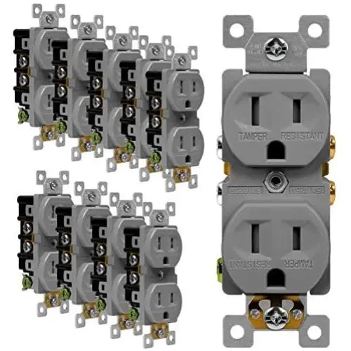 ENERLITES Tamper-Resistant Child Safe Duplex Receptacle Outlet, Residential Grade, 3-Wire, Self-Grounding, 2-Pole, 15A 125V, UL Listed, 61580-TR-GY-10PCS, Gray (10 Pack) ENERLITES Tamper-Resistant Child Safe Duplex Receptacle Outlet, Residential Grade, 3-Wire, Self-Grounding, 2-Pole, 15A 125V, UL Listed, 61580-TR-GY-10PCS, Gray (10 Pack)