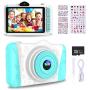 WOWGO Kids Digital Camera - 12MP Childrens Selfie Camera with 3.5 Inches Large Screen for Boys and Girls,1080P Rechargeable Electronic Camera with 32GB TF Card