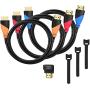 High-Speed HDMI Cable(3 Pack)-6ft with Gold Plated Connectors, Bonus Right Angle Adapter and Cable Tie, Support Ethernet, 3D,1080P