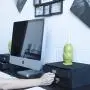 Wallniture Home Office Desk Organizer - Wooden 2 Drawer Under Monitor Stand - Printer Platform - Paper Holder Black