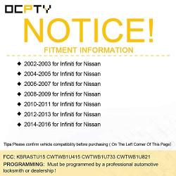 OCPTY 2X Uncut Keyless Entry Remote Control Key Fob Transmitter Replacement for Infiniti Nissan 1.6L 1.8L 2.0L 2.4L 2.5L 02-16 KBRASTU15 CWTWB1U415