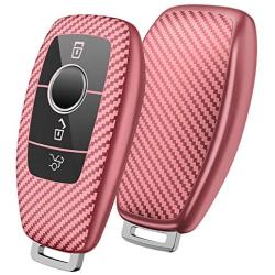 ELOHEI for Mercedes Benz Key Fob Cover, Premium Soft TPU Stripes 360 Degree Full Protection Key Case Cover for Mercedes Benz E Class, 2018 up S Class, 2017 2018 W213 Keyless Smart Key Fob (Pink)