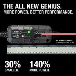 NOCO GENIUS2, 2-Amp Fully-Automatic Smart Charger, 6V and 12V Battery Charger, Battery Maintainer, Trickle Charger, and Battery Desulfator with Temperature Compensation
