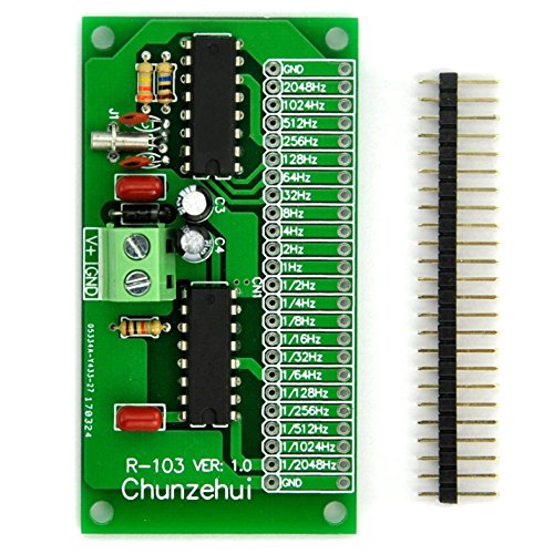 Chunzehui 2048Hz ~ 0.00049Hz(1/2048Hz) Extremely/Super Low Frequency Square Wave Oscillator Module, Square Wave Signal Generator. Total 22 Output Ports, at The Same time can Output 22 Frequencies.