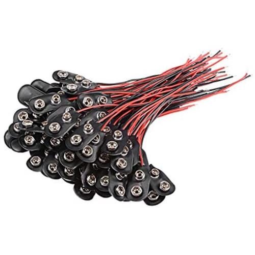 uxcell 100pcs DC 9V Battery Clip I-Type Buckle Connector Lead Wire 10cm Long