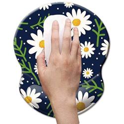 Boutilon Wrist Mouse Pad, Non-Slip Ergonomic Mouse Pad with Gel Wrist Rest Support, Gaming Mouse Pad 8.7 x 7.5 inches Pad for Computer, Laptop, Home, Office (Daisy Flowers White-Wrist)