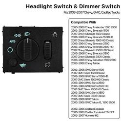 Headlight Switch Headlamp Dimmer Switch - Compatible with 2003-2006 Chevy Silverado, Suburban, Tahoe, GMC Sierra, Yukon, Cadillac Escalade - Replace D1595G, 19381535, 15194803, 1S8489