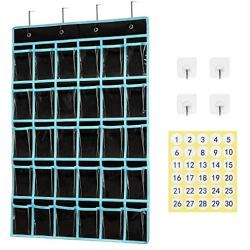 Classroom Pocket Chart Organizer,KEEPJOY Cell Phones Calculator Holder for Classroom Storage, Hanging Wall Door Calculator Phone Caddy for Classroom .(30 Pockets-Black)