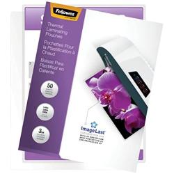 Fellowes Thermal Laminating Pouches, ImageLast, Jam Free, Letter Size, 3 Mil, 50 Pack (52225),clear