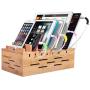 Ollieroo Bamboo Charging Station for Multiple Devices, Desktop Charging Docking Station Organizer for Cellphone, Tablet, with Air Vents