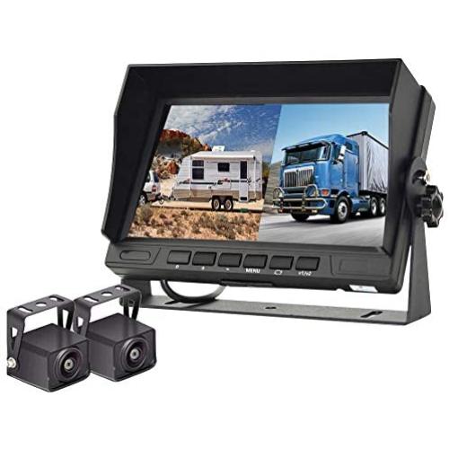 Podofo Backup Camera Kit, HD 1080P 7  Monitor Display Reversing Rear View Camera for Trucks RVs Trailers Campers, Two Video Channels Color Night Vision, Built-in DVR IP68 Waterproof