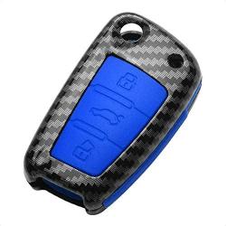 TANGSEN Flip Key Fob Case for AUDI A1 A3 A4 A5 A6 A8 Q3 Q5 Q7 R8 RS S3 S4 S5 S6 S8 TT QUATTRO 3 4 Button Keyless Entry Personalized Double Protective Cover ABS Plastic Carbon Fiber Blue Silicone
