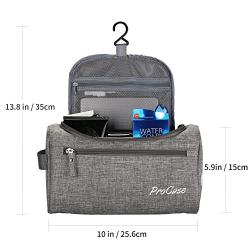 ProCase Toiletry Bag Travel Case with Hanging Hook, Dopp Kit Organizer for Accessories, Shampoo, Cosmetic, Personal Items, Healthcare Bag with Handle, Gray