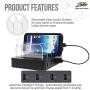 Hercules Tuff Charging Station for Multiple Devices, with 4 USB Ports and 4 Short USB Cables Included, Black