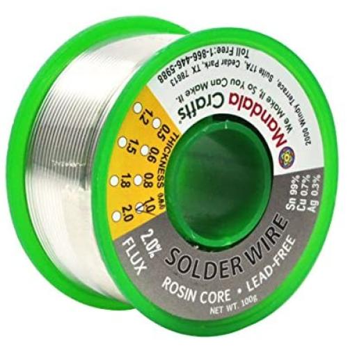 Mandala Crafts Sn99 Ag0.3 Cu0.7 0.6mm 0.8mm 1mm 1.5mm Lead Free 2% Flux Rosin Core Solder Wire (1mm)