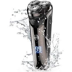 Electric Shaver for Men, PURKOO Electric Razor for Men 3D Rotary Razors for Shaving Beard Trimmer Rechargeable Cordless with Pop-up Trimmer Waterproof Wet&Dry Mens Shaver Lithium Battery LCD Display