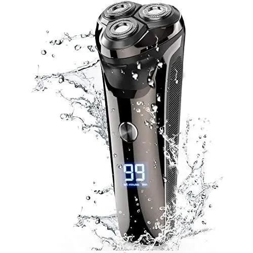 Electric Shaver for Men, PURKOO Electric Razor for Men 3D Rotary Razors for Shaving Beard Trimmer Rechargeable Cordless with Pop-up Trimmer Waterproof Wet&Dry Mens Shaver Lithium Battery LCD Display