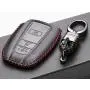 Vitodeco Genuine Leather Remote Key Fob Case Cover Protector with Key Chain for 2019 Toyota Corolla Hatchback, Avalon, Camry, Prius, C-HR (3 Buttons, Black/Red)