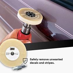3M Stripe Off Wheel Adhesive Remover Eraser Wheel Removes Decals, Stripes, Vinyl, Tapes and Graphics 4” diameter x 5/8” thick 3/8-16 threaded mandrel 07498 Pack of 1
