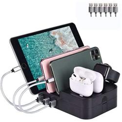 Speedbyte Charging Station for Multiple Devices, 6 Port USB Charging Dock Station Desktop Charger Deviece Organizer Compatible for iPhone ipad Airpods pro iwatch Kindle Tablet