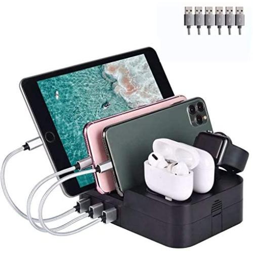 Speedbyte Charging Station for Multiple Devices, 6 Port USB Charging Dock Station Desktop Charger Deviece Organizer Compatible for iPhone ipad Airpods pro iwatch Kindle Tablet
