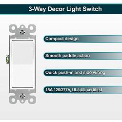 [10 Pack] BESTTEN 3-Way Decorator Wall Light Switch, 15A 120/277V, On/Off Rocker Interrupter, UL Listed, White