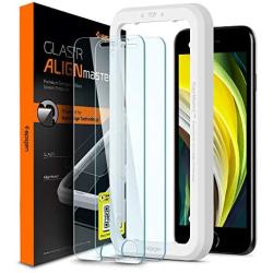 Spigen Tempered Glass Screen Protector [Glas.tR AlignMaster] designed for iPhone SE 2020 (2 Pack) - Clear