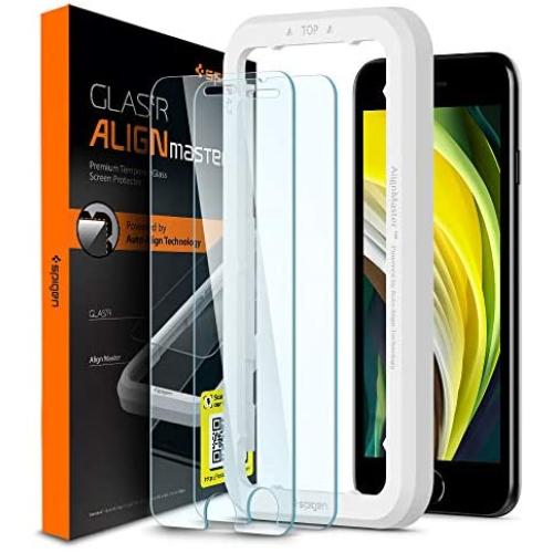 Spigen Tempered Glass Screen Protector [Glas.tR AlignMaster] designed for iPhone SE 2020 (2 Pack) - Clear