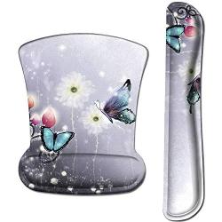 Mouse Wrist Rest Pad and Keyboard Wrist Rest Support Ergonomic Mouse Pad Set,DQQH Non Slip PU Base Wrist Support with Raised Memory Foam for Easy Typing & Gaming Relief, Beauty Butterfly